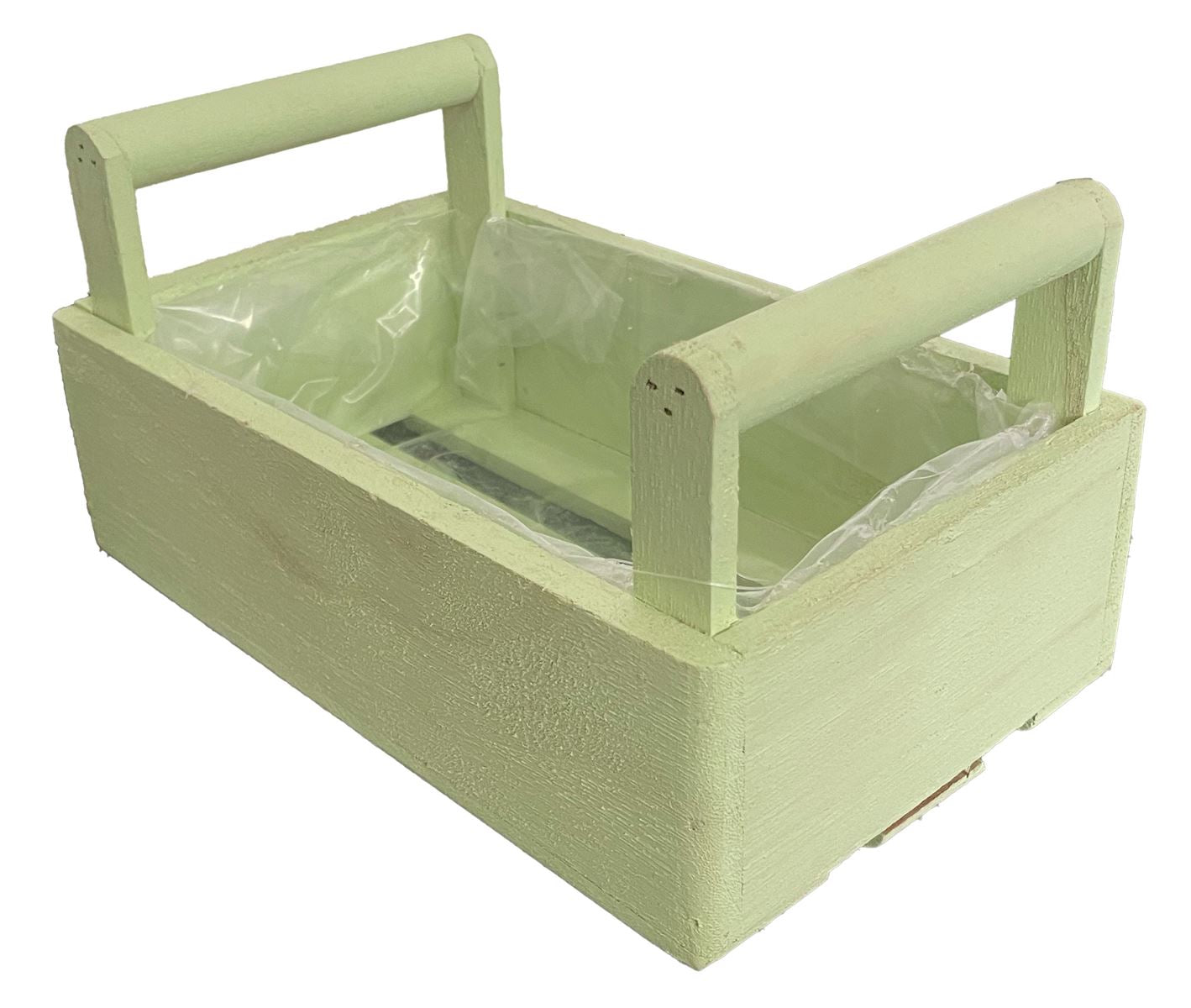 Holz Pflanzkasten grün 26 × 16 cm Höhe 8 cm mit Folie ausgelegt Dekorativer Kräuter- & Blumenpflanzkasten