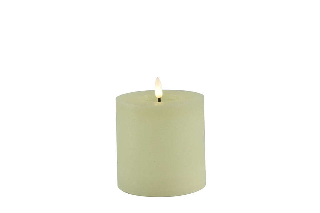 LED Stumpenkerze Rustikal Creme Ø 10 cm H 10/15/20 cm – Indoor LED Kerze mit warmweißem Flammeneffekt, Timer & Fernbedienungsfunktion – 3 Größen wählbar – Echt Wax– 2x AA Batterien