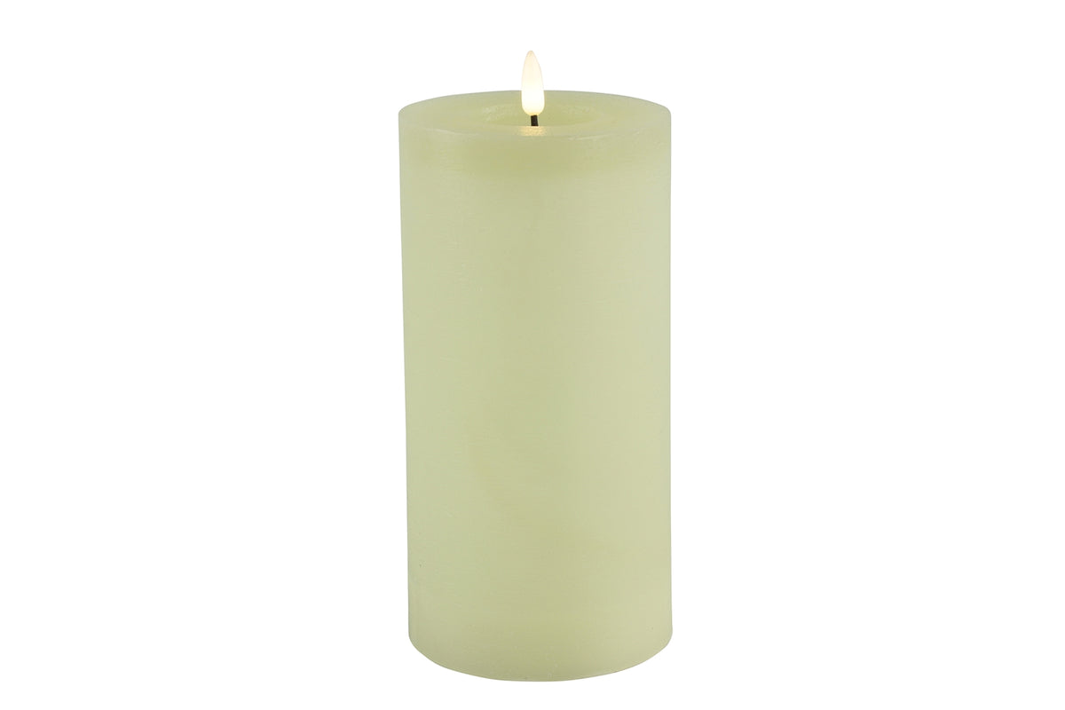 LED Stumpenkerze Rustikal Creme Ø 10 cm H 10/15/20 cm – Indoor LED Kerze mit warmweißem Flammeneffekt, Timer & Fernbedienungsfunktion – 3 Größen wählbar – Echt Wax– 2x AA Batterien