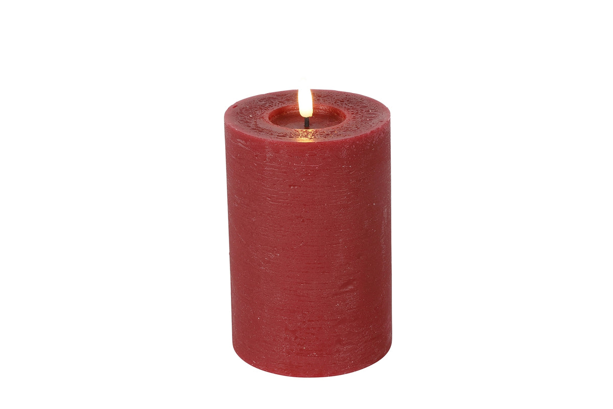 LED Stumpenkerze Rustikal Rot Ø 10 cm H 10/15/20 cm – Indoor LED Kerze mit warmweißem Flammeneffekt, Timer & Fernbedienungsfunktion – 3 Größen wählbar – Echt Wax– 2x AA Batterien