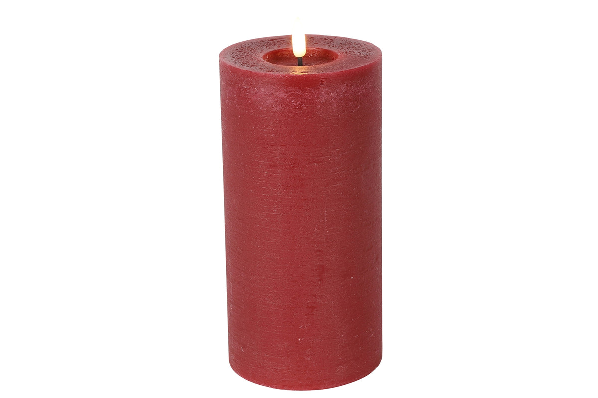 LED Stumpenkerze Rustikal Rot Ø 10 cm H 10/15/20 cm – Indoor LED Kerze mit warmweißem Flammeneffekt, Timer & Fernbedienungsfunktion – 3 Größen wählbar – Echt Wax– 2x AA Batterien