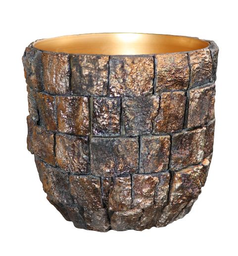 Übertopf Metall Topf Borke natur Blumentopf antik/gold Ø10cm H10cm