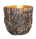 Lade das Bild in den Galerie-Viewer, Übertopf Metall Topf Borke natur Blumentopf antik/gold Ø10cm H10cm
