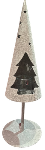 Lade das Bild in den Galerie-Viewer, Windlicht Baum auf Fuß Kerzenhalter Metall natur Deko-Licht Tanne Landhaus H60cm+H80cm 2Größen wählbar
