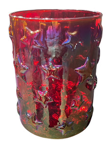 Windlicht Sterne Glas rot Ø1,5cm H15cm Kerzenhalter Weihnachten Teelichthalter Weihnachtsdeko