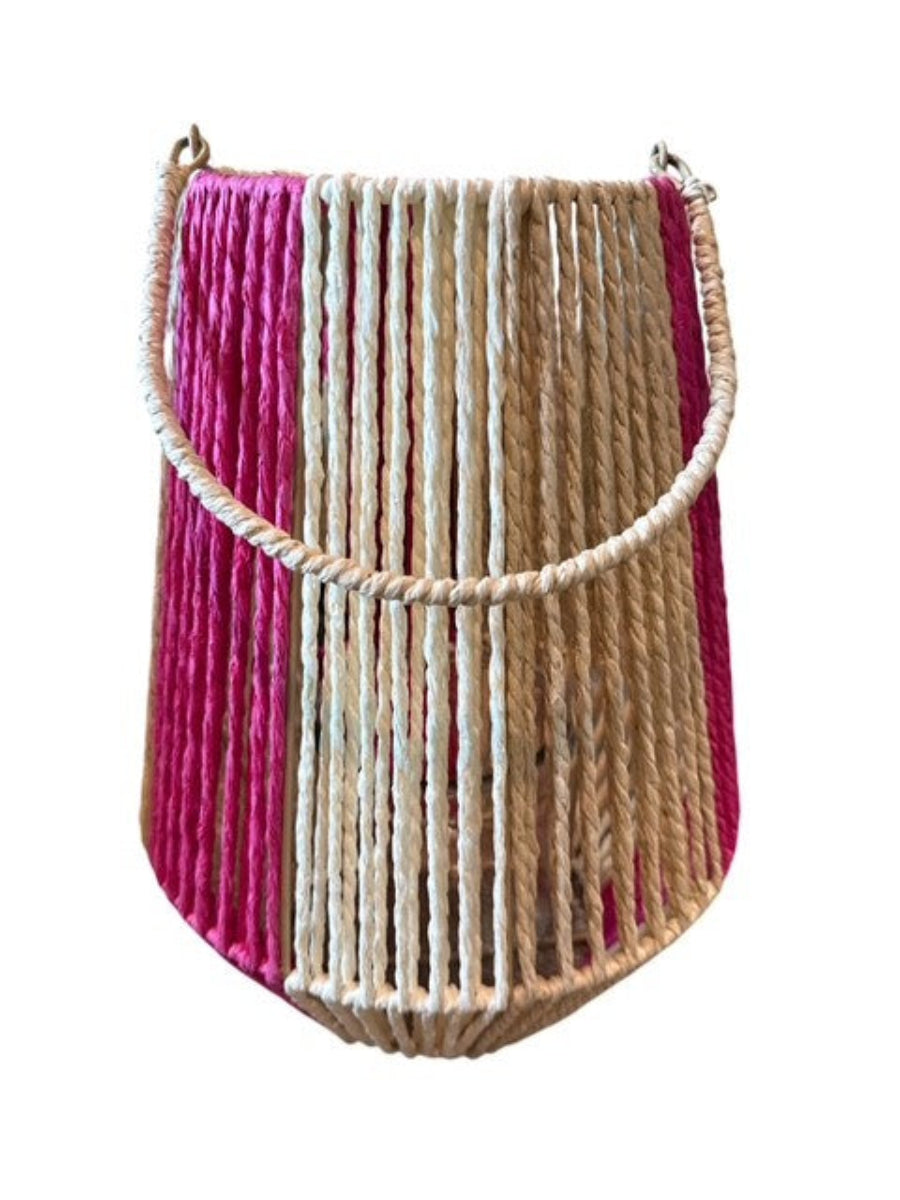 Laterne mit Glas Einsatz natur/pink H34cm Glas Ø11,5cm H12cm Dekorative Gartenlaterne Tischlaterne für Kerzen Wohn- & Gartendeko