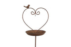 Gartenstecker Herz Vogel Futterplatz Braun – Vogeltränke & Futterstelle aus Metall – 24,5 x 19,5 x 109 cm – Dekorativer Gartenstecker für Vögel