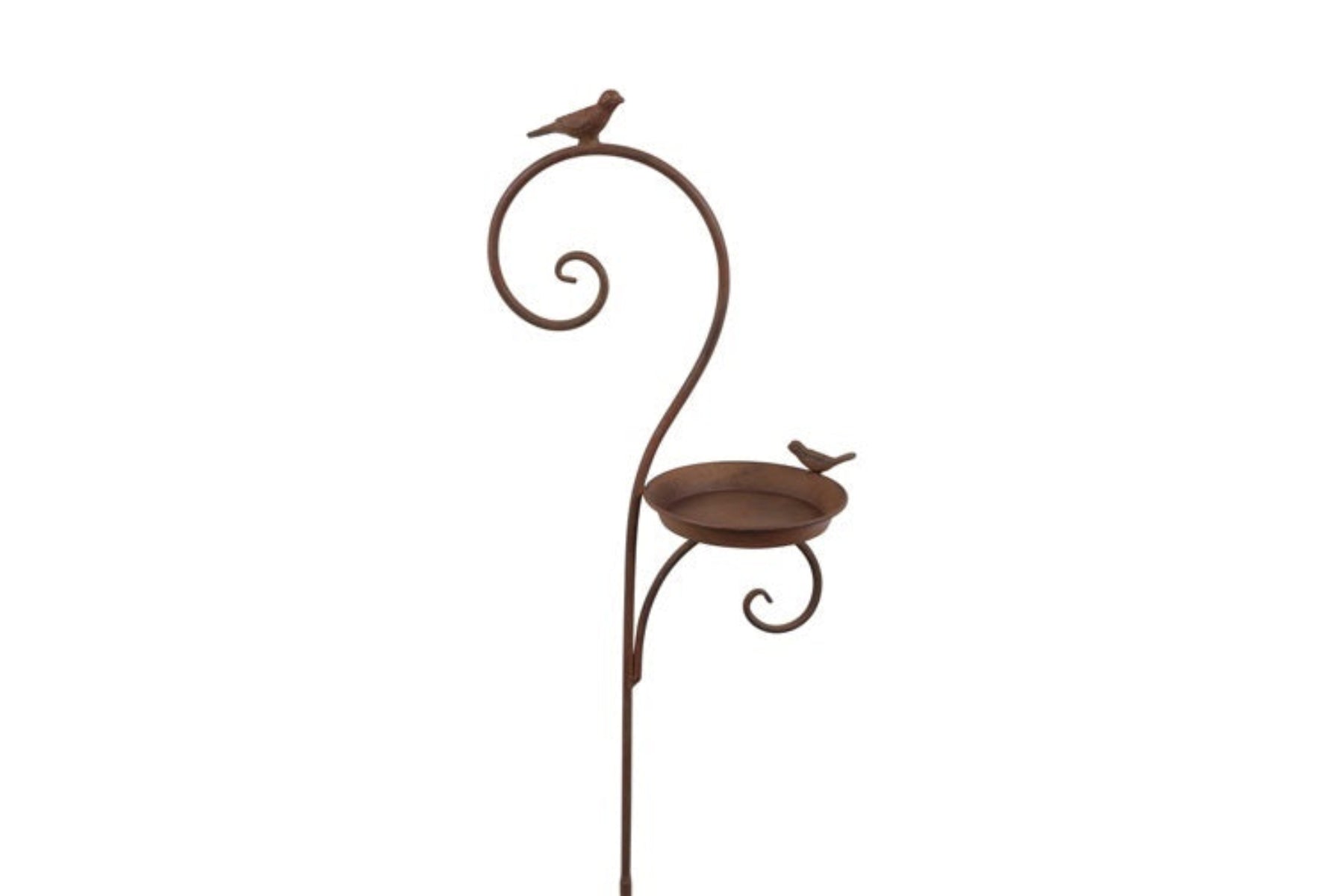 Gartenstecker Vogel „Matt“ braun – 122,5 cm – Metall Vogeltränke & Futterplatz – dekorativer Gartenstecker für Vögel