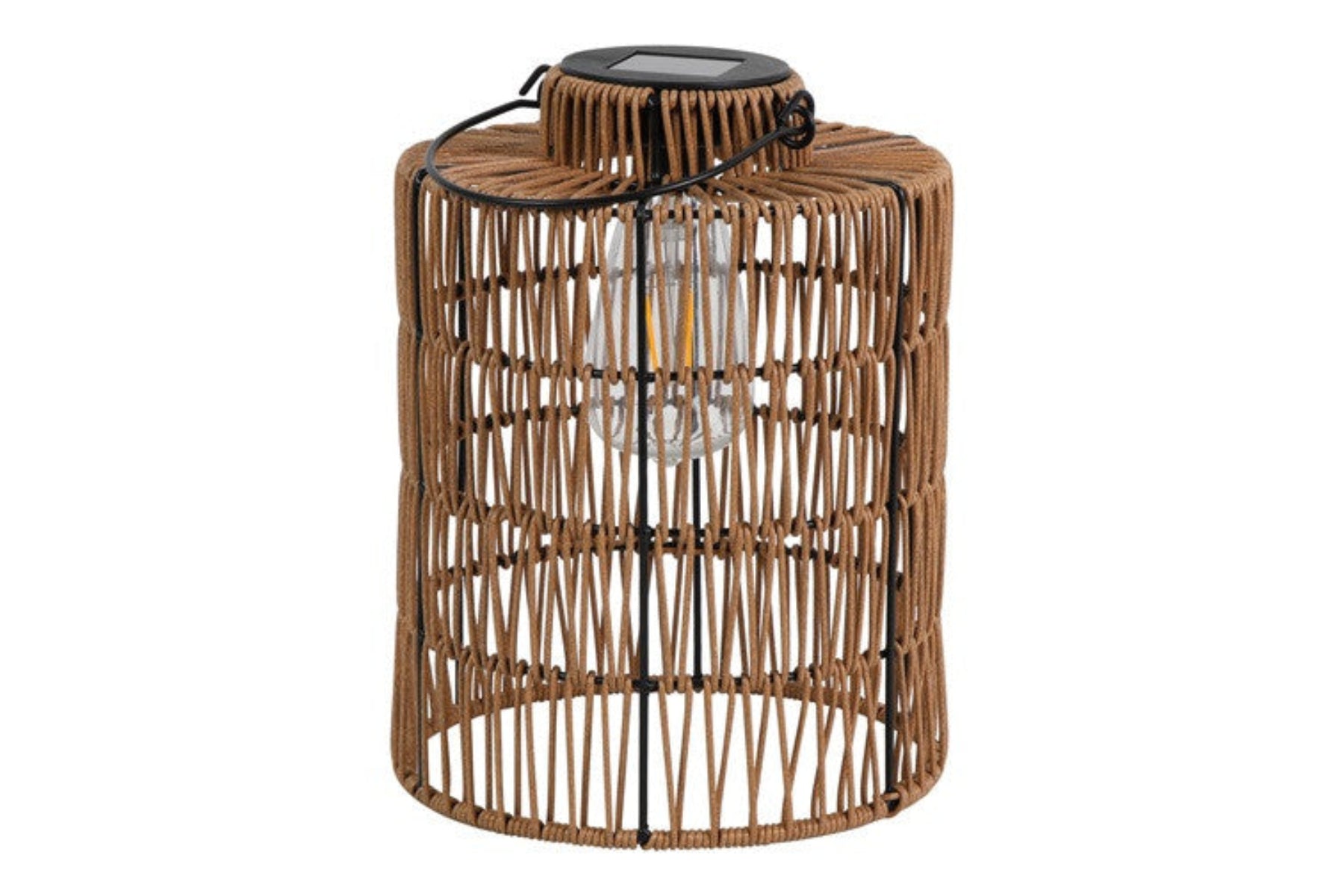 Solar Windlicht Onora Braun 8x20 cm H25 cm – LED Solar Laterne in Flechtoptik – Warmweiß, wetterfest, dekorative Gartenleuchte für Terrasse, Balkon & Garten