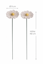 Lade das Bild in den Galerie-Viewer, 2x Blüte Margerite Keramik weiß Gartenstecker Ø7,5cm + Ø9cm Stab 48cm Stecker Blütenstecker Garten 2Größen wählbar
