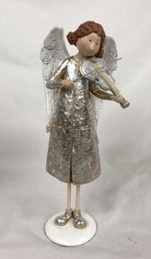 Engel Lotti mit Geige Figur Skulptur Polyresin 13,5x13,5cm H33cm champagner/natur