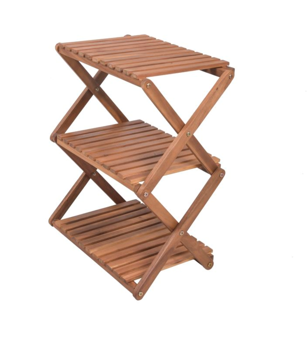 Pflanzregal TULSA mit 3 Ebenen klappbarer H58,5cm Blumenständer für Innen Außen, Pflanzenregal aus Holz, Blumentopfständer Blumentreppe für Wohnzimmer, Garten Balkon