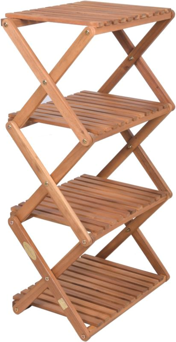 Pflanzregal TULSA mit 4 Ebenen klappbarer H85cm Blumenständer für Innen Außen, Pflanzenregal aus Holz, Blumentopfständer Blumentreppe für Wohnzimmer, Garten Balkon