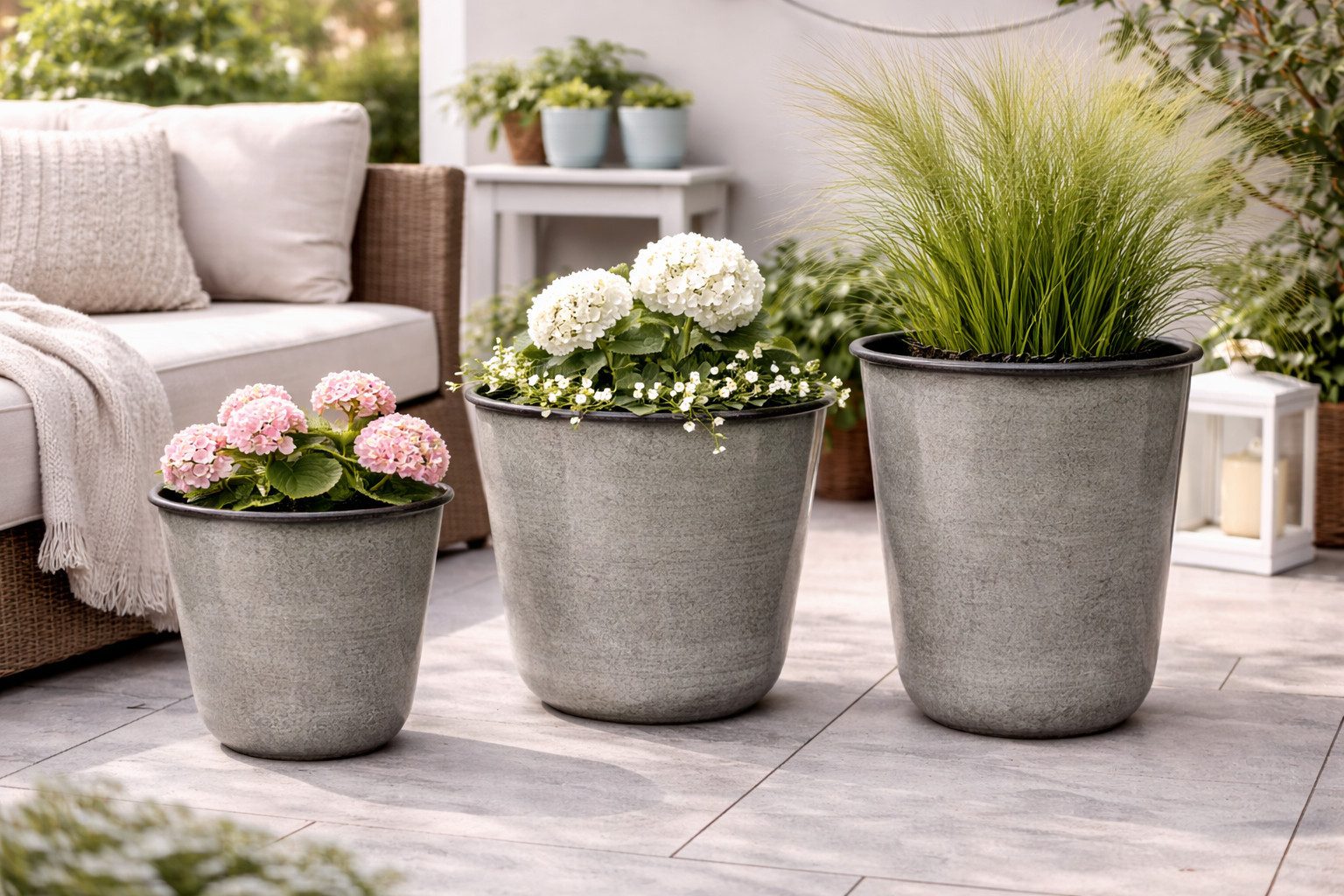 Kübel Metall Pflanzgefäß sand Pflanztopf Ø26+28+32cm Blumenkübel Pflanzschale Blumentopf Garten 3Größen wählbar