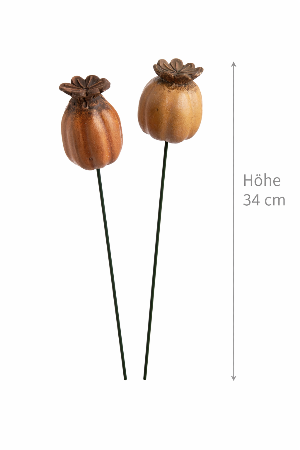 Mohn Mohnkapsel okka/braun Keramik 2fach sort. Gartenstecker Klatschmohn H34cm + H44cm Stecker Herbst Garten 2Größen wählbar