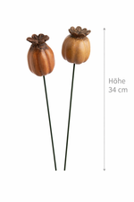 Lade das Bild in den Galerie-Viewer, Mohn Mohnkapsel okka/braun Keramik 2fach sort. Gartenstecker Klatschmohn H34cm + H44cm Stecker Herbst Garten 2Größen wählbar

