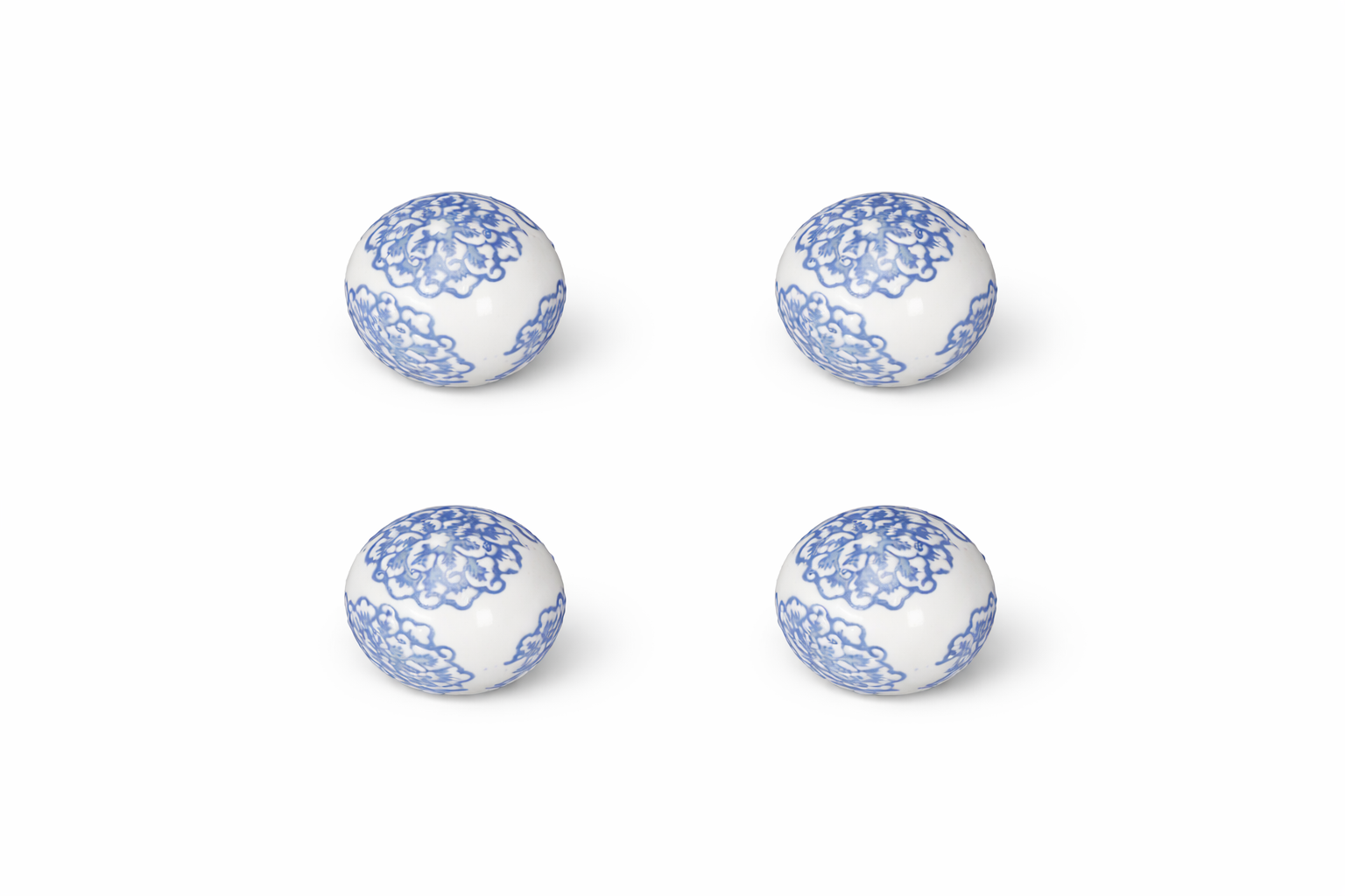 Schwimmkugel weiß/blau Ø4cm/Ø6cm/Ø7,5cm Blüten Porzellan Gartendekoration Schwimmende Deko Kugeln für Teich, Brunnen & Wasserschalen Elegante Garten Deko 3Größen wählbar