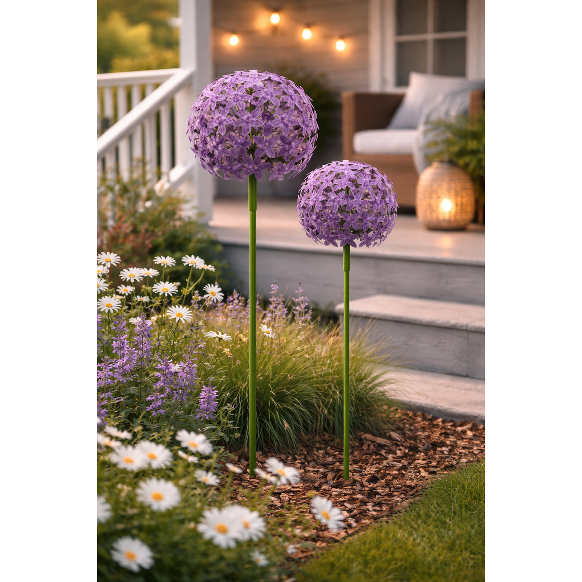 Allium Stecker Metall Ø16+20cm Gartenstecker lila 2erSet