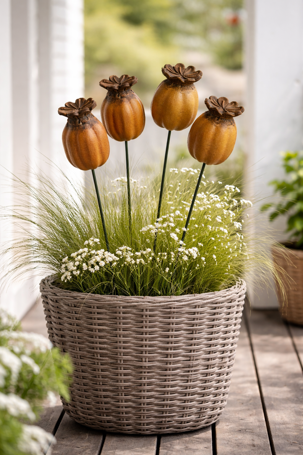 Mohn Mohnkapsel okka/braun Keramik 2fach sort. Gartenstecker Klatschmohn H34cm + H44cm Stecker Herbst Garten 2Größen wählbar