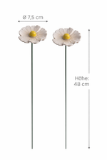 Lade das Bild in den Galerie-Viewer, 2x Blüte Margerite Keramik weiß Gartenstecker Ø7,5cm + Ø9cm Stab 48cm Stecker Blütenstecker Garten 2Größen wählbar
