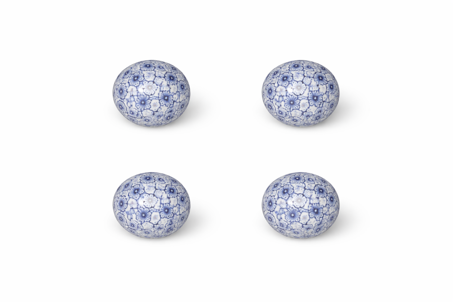 Schwimmkugel blau/weiß Ø4cm/Ø6cm/Ø7,5cm Blüten Porzellan Gartendekoration Schwimmende Deko Kugeln für Teich, Brunnen & Wasserschalen Elegante Garten Deko 3Größen wählbar