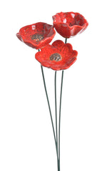 Lade das Bild in den Galerie-Viewer, Blüte Mohnblume Gartenstecker Insektentränke Ø8/8,5/10cm Stab 58cm Keramik rot dunkle Mitte 3fach sort. Stecker Blütenstecker Garten 2Größen wählbar
