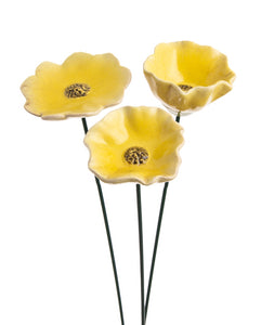 Blüte Mohnblume Gartenstecker Insektentränke Ø8/8,5/10cm Stab 48cm Keramik gelb 3fach sort. Stecker Blütenstecker Garten