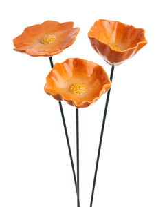 Blüte Mohnblume Gartenstecker Insektentränke Ø8/8,5/10cm Stab 48cm Keramik orange 3fach sort. Stecker Blütenstecker Garten