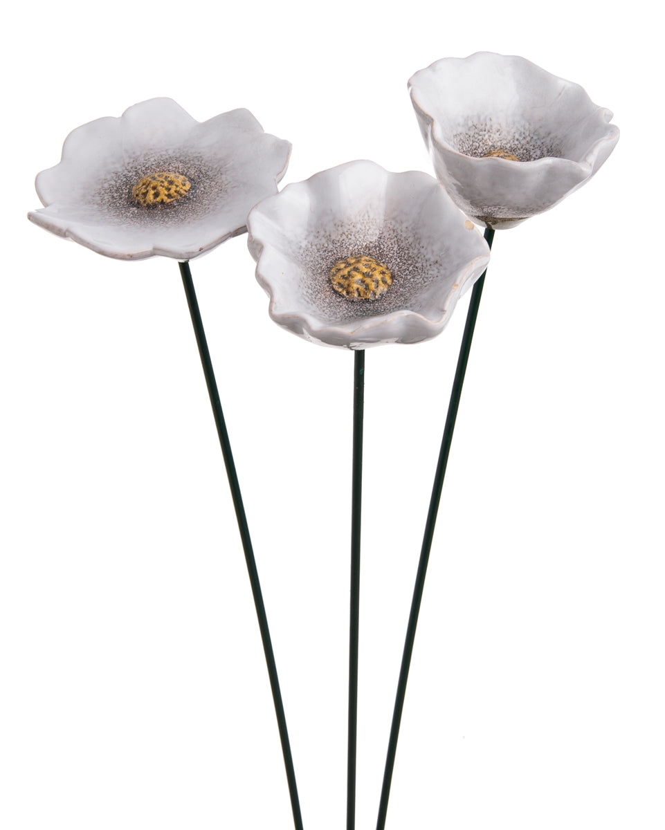 Blüte Mohnblume Gartenstecker Insektentränke Ø8/8,5/10cm Stab 48cm Keramik weiß 3fach sort. Stecker Blütenstecker Garten