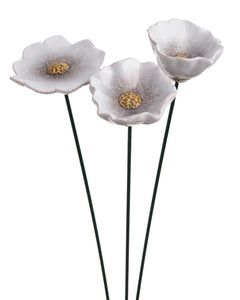 Blüte Mohnblume Gartenstecker Insektentränke Ø8/8,5/10cm Stab 48cm Keramik weiß 3fach sort. Stecker Blütenstecker Garten