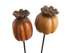 Lade das Bild in den Galerie-Viewer, Mohn Mohnkapsel okka/braun Keramik 2fach sort. Gartenstecker Klatschmohn H34cm + H44cm Stecker Herbst Garten 2Größen wählbar
