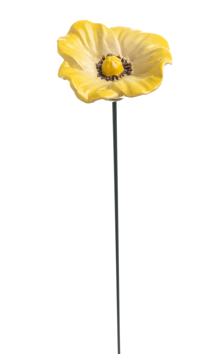 2x Blüte Keramik gelb Gartenstecker Insektentränke Ø10cm Stab 48cm Stecker Blütenstecker Garten