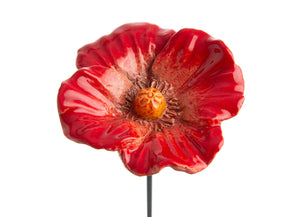 2x Blüte Keramik rot Gartenstecker Insektentränke Ø10cm Stab 48cm Stecker Blütenstecker Garten