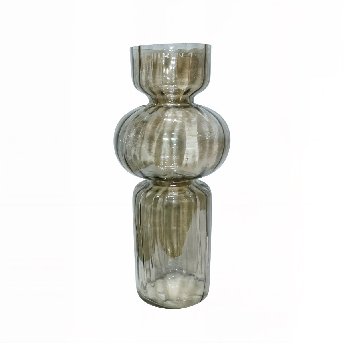 Glasvase Ribbed Smoke Geriffelte Dekovase aus Glas in Rauchgrau  H32cm & H47cm Moderne Blumenvase 2Größen wählbar