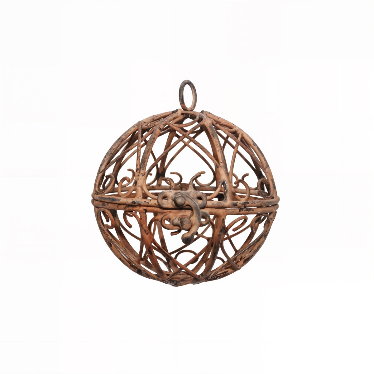Deko-Kugeln Metall 2er Set zum Öffnen – Rust Stripes African Ornament Ø11cm Hängedekoration für Garten, Terrasse & Wohnbereich