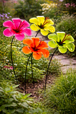 Lade das Bild in den Galerie-Viewer, Sonnenfänger Ringelblume 4fach sort. am Swingstab Gartenstecker Ø18cm H103cm bunt Stecker Garten
