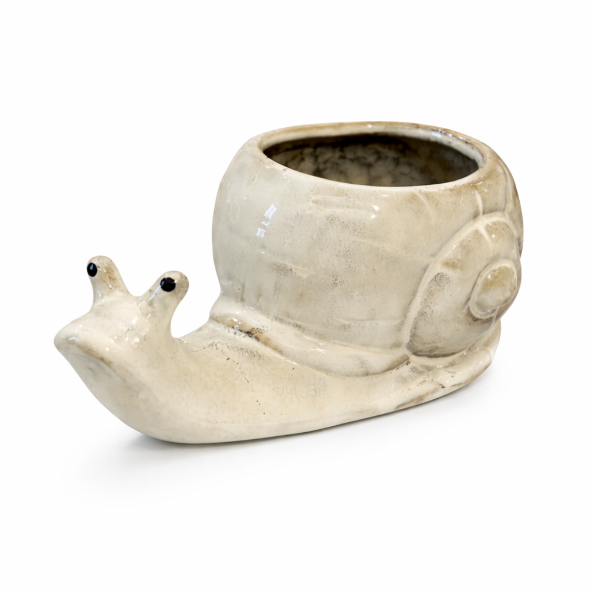 Schnecke Keramik Pflanzgefäß creme 18 x 8,5cm Dekorative Pflanz-Schnecke zum Bepflanzen Gartenfigur & Blumentopf für Garten, Balkon & Terrasse