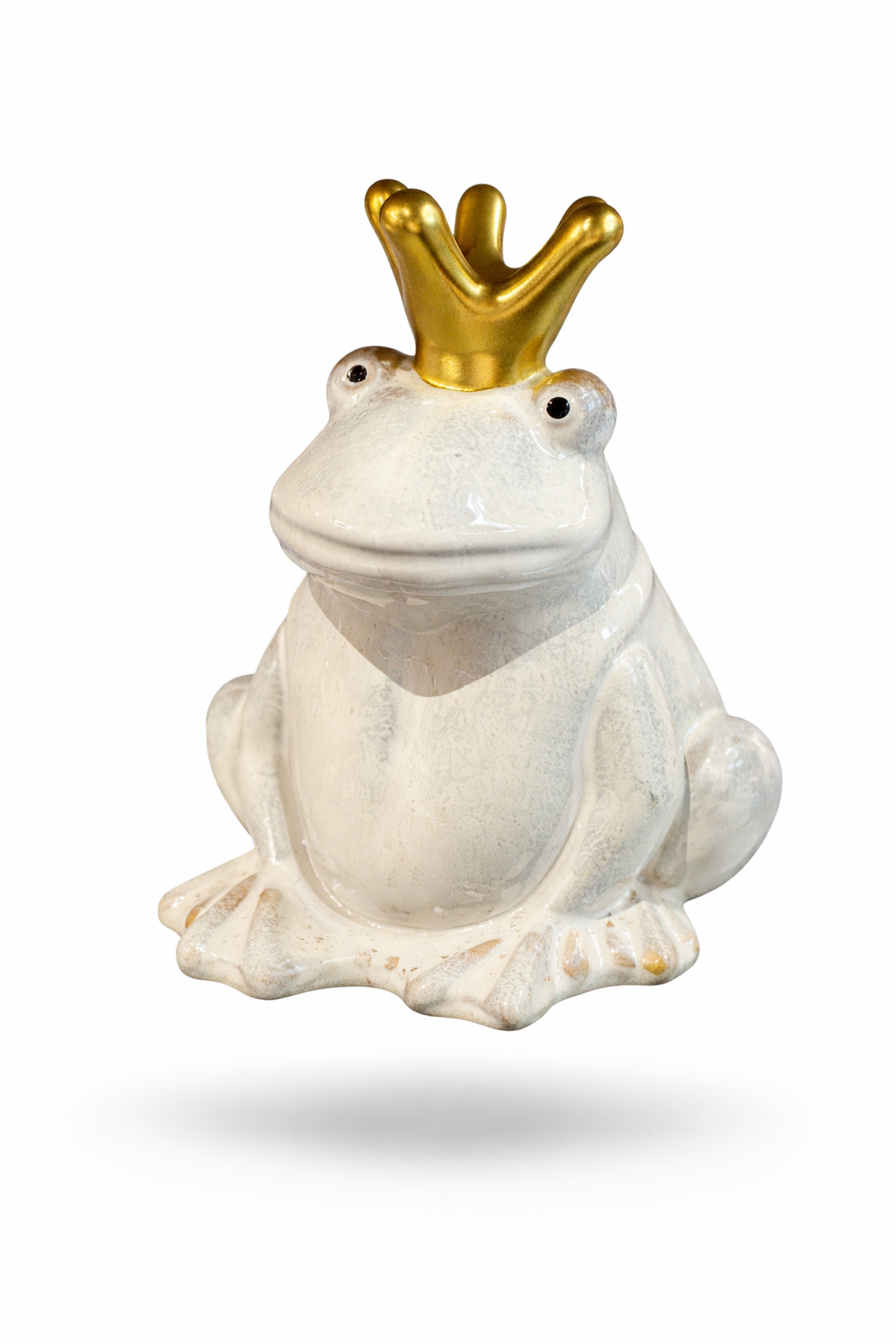 Frosch Keramik mit Krone creme 2er Set Dekofiguren 8,5 × H11,5 cm Gartenfigur Froschkönig Figuren für Wohn- & Gartendeko