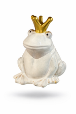 Lade das Bild in den Galerie-Viewer, Frosch Keramik mit Krone creme 2er Set Dekofiguren 8,5 × H11,5 cm Gartenfigur Froschkönig Figuren für Wohn- &amp; Gartendeko
