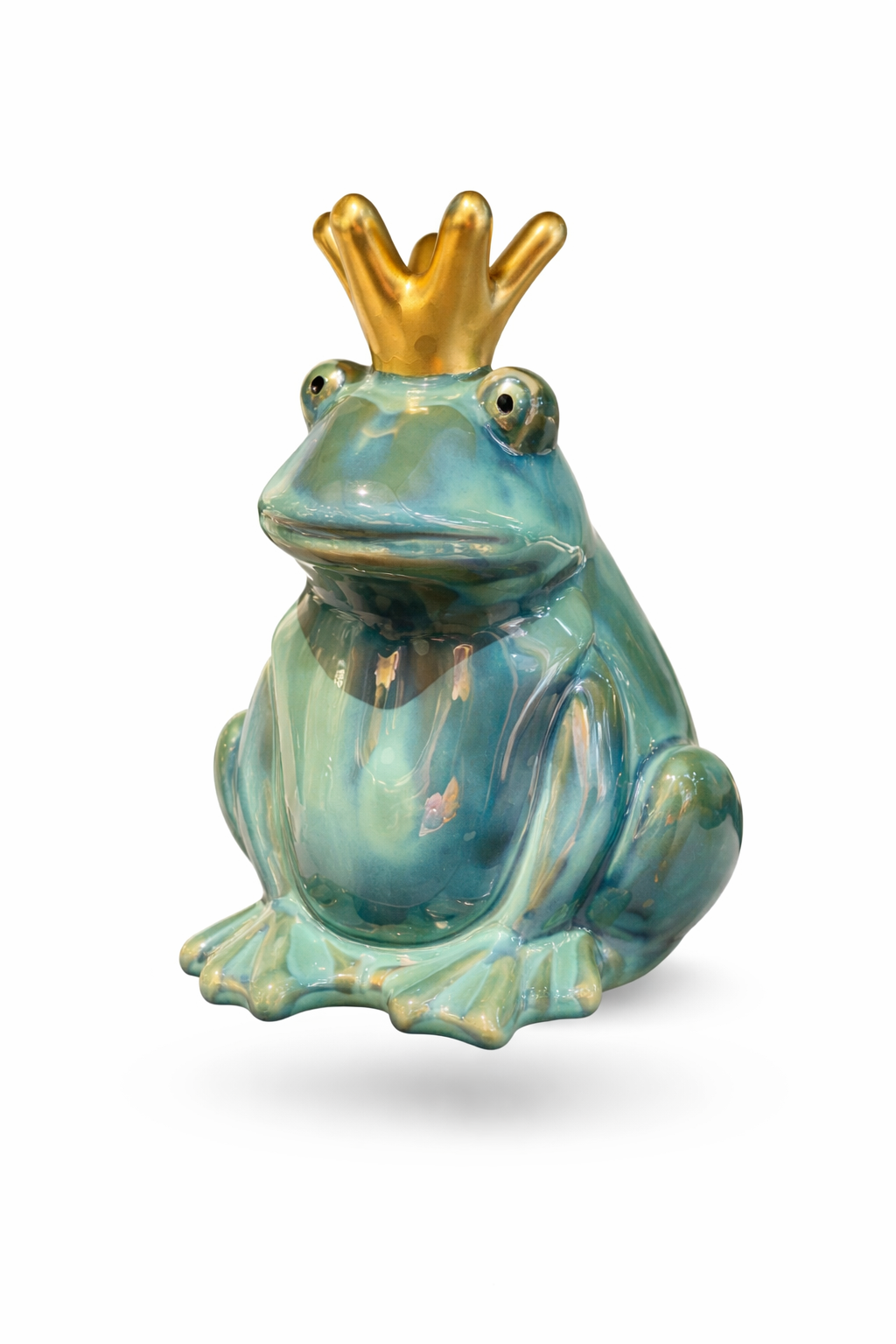 Frosch Keramik mit Krone grün 2er Set Dekofiguren 8,5 × H11,5 cm Gartenfigur Froschkönig Figuren für Wohn- & Gartendeko