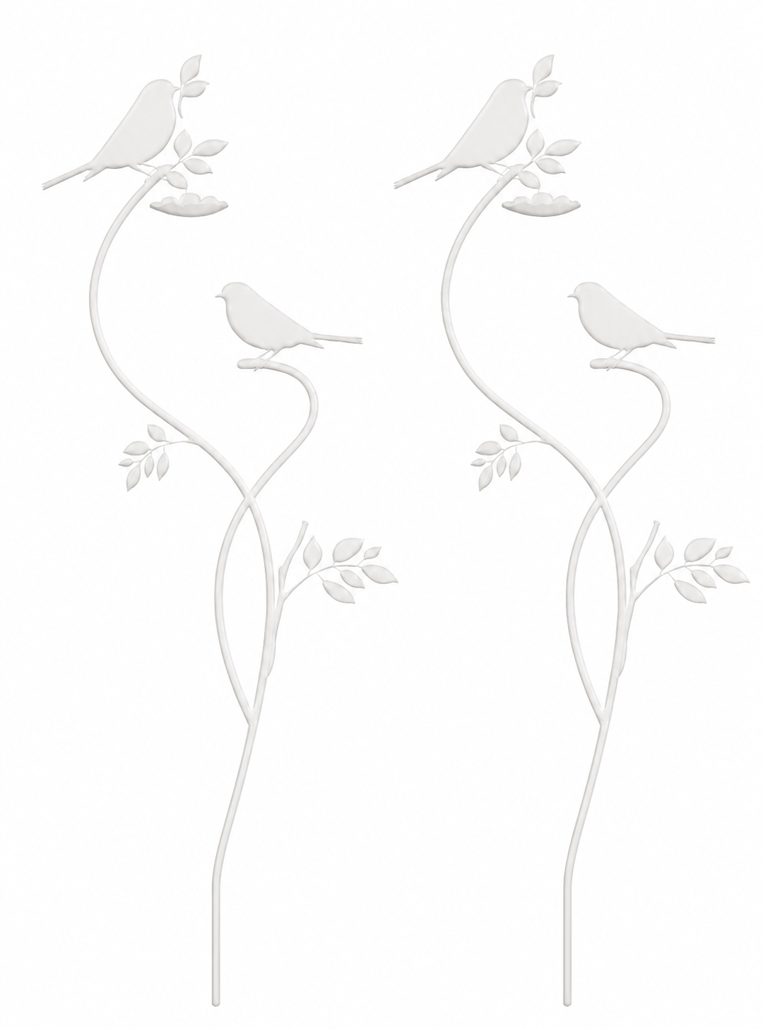 Gartenstecker Vogel 2er Set aus Metall weiß Design Gartendeko am Stab Dekorativer Vogelstecker für Garten, Balkon und Blumentopf B18cm H80 cm