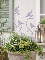 Lade das Bild in den Galerie-Viewer, Gartenstecker Vogel 2er Set aus Metall violett Design Gartendeko am Stab Dekorativer Vogelstecker für Garten, Balkon und Blumentopf B18cm H80 cm

