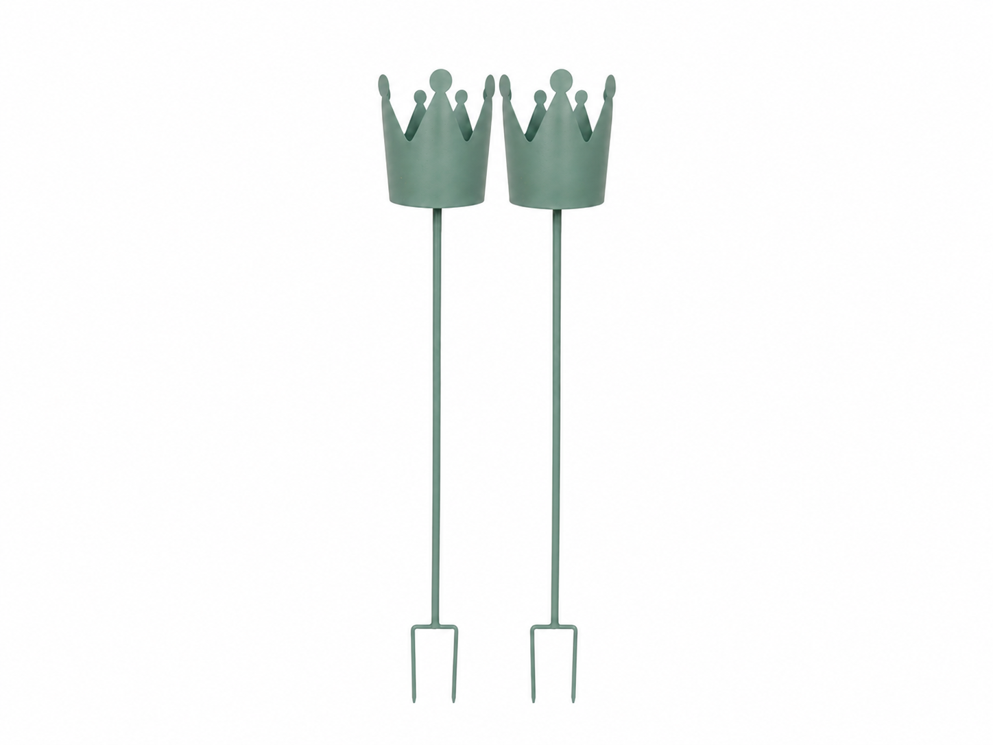 Gartenstecker Krone 2er Set Metall mint Dekokrone am Stab Pflanzstecker für Garten, Blumentopf und Beet L80 cm