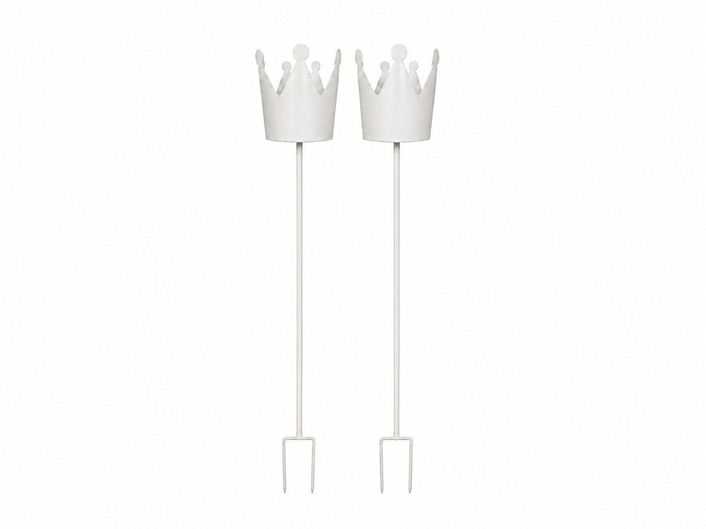 Gartenstecker Krone 2er Set Metall weiß Dekokrone am Stab Pflanzstecker für Garten, Blumentopf und Beet Ø13cm L80 cm