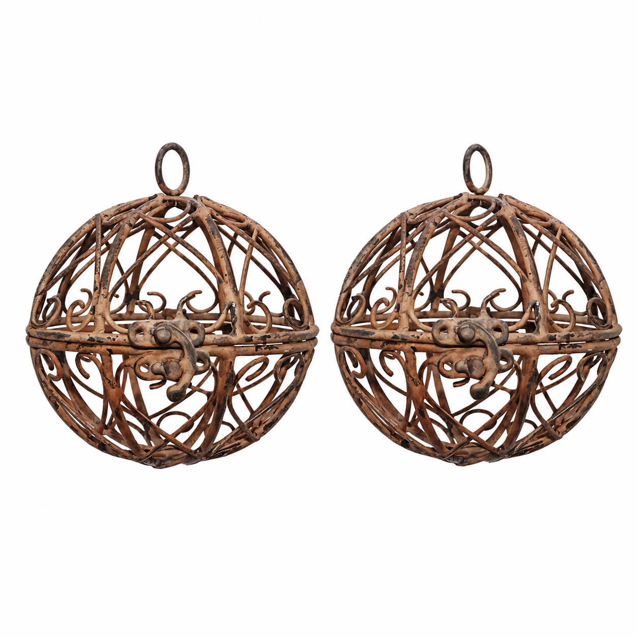 Deko-Kugeln Metall 2er Set zum Öffnen – Rust Stripes African Ornament Ø11cm Hängedekoration für Garten, Terrasse & Wohnbereich