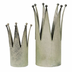 Lade das Bild in den Galerie-Viewer, Dekokrone Metall 2er Set Antik-Grün – Vintage Kronen-Deko im Shabby Chic Landhausstil Pflanzkrone &amp; Pflanzgefäß H46/35 cm Ø26/23 cm
