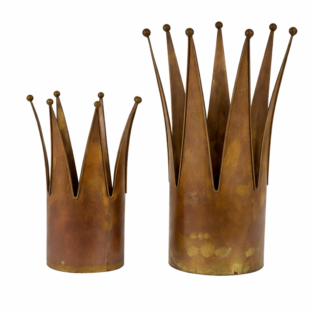 Dekokrone Metall 2er Set rost Vintage Kronen-Deko im Shabby Chic Landhausstil Pflanzkrone & Pflanzgefäß H46/35cm Ø26/23cm