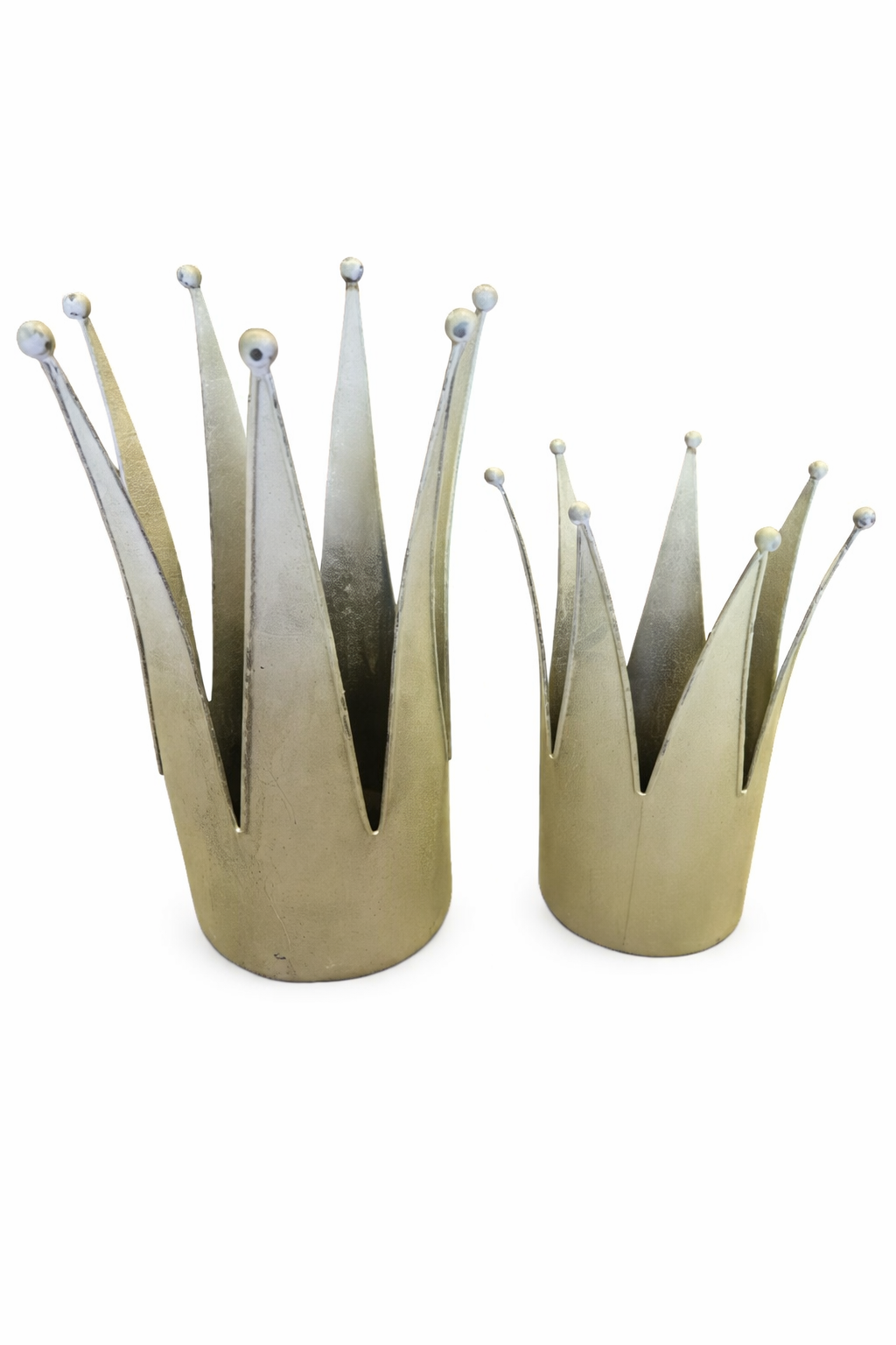 Dekokrone Metall 2er Set Antik-Grün – Vintage Kronen-Deko im Shabby Chic Landhausstil Pflanzkrone & Pflanzgefäß H24/36cm Ø16,5/14,5cm