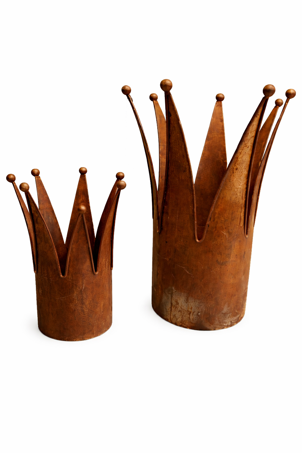 Dekokrone Metall 2er Set Antik-Rüst – Vintage Kronen-Deko im Shabby Chic Landhausstil Pflanzkrone & Pflanzgefäß H24/36cm Ø16,5/14,5cm