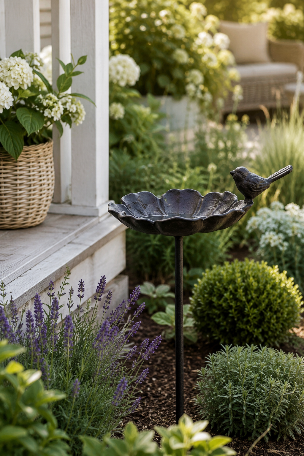 Vogeltränke  Futterplatz Vogelbad Metall ArtFerro Ø16cm H106cm 1Vogel Gartenstecker Deko Stecker Garten Futterstadion